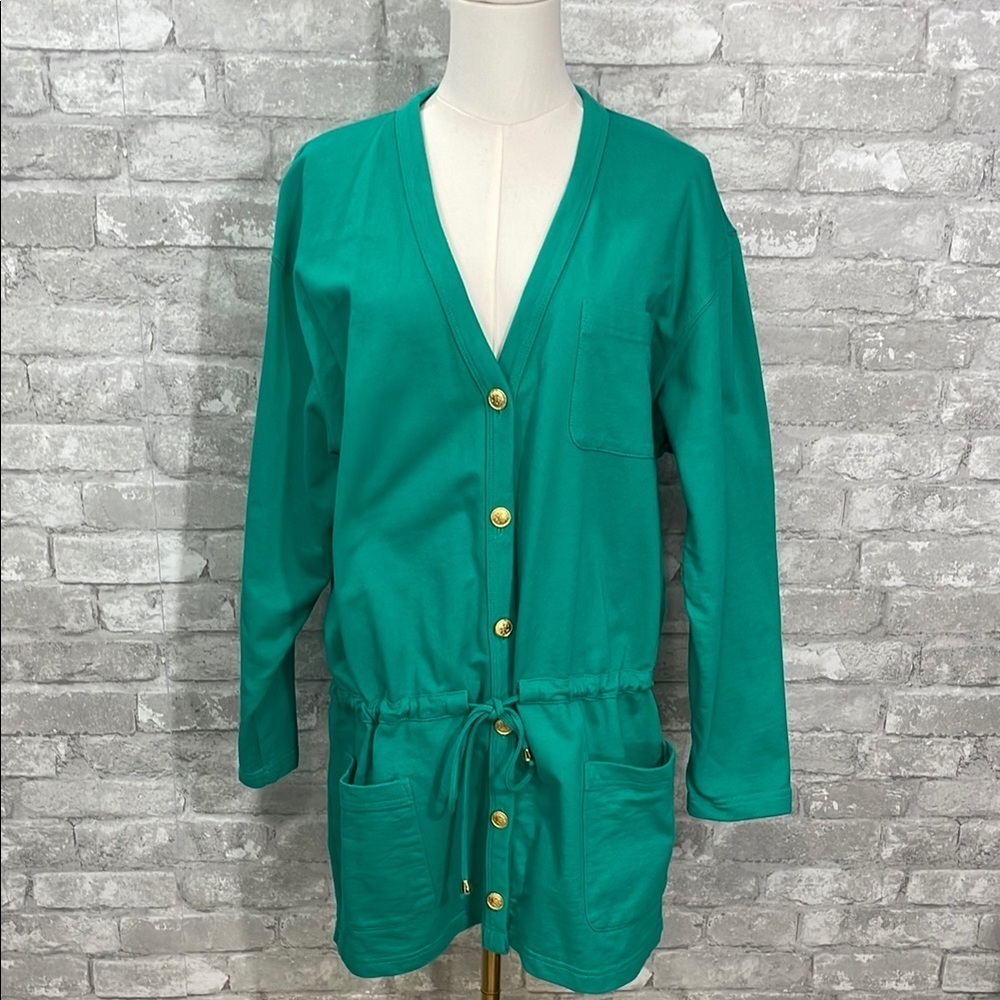 Talbots Green Cardigan with Gold Buttons